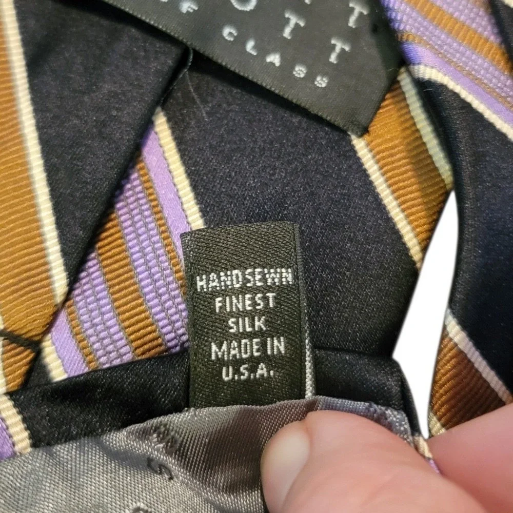 Robert Talbott Best of Class Silk Striped Tie Lavender‎ Tan Black Men 58